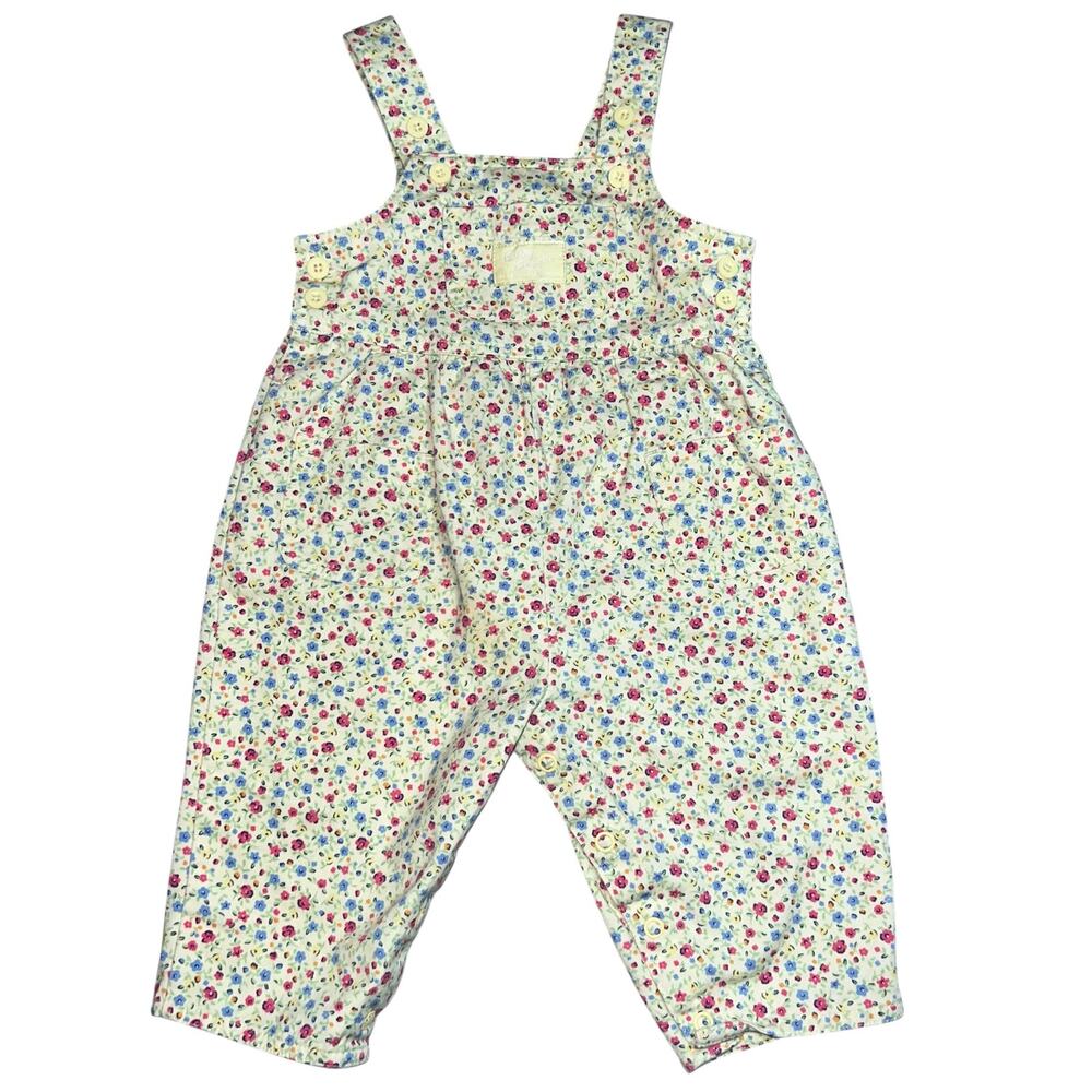 Vintage baby B'gosh Yellow spring Floral Overall's  girls size 12 Mos Vestbak